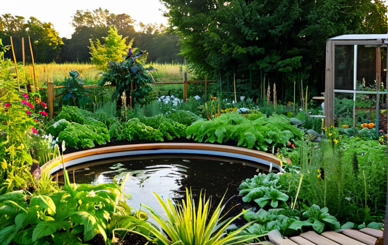 정원에서의 다양한 실험과 채소 재배 - **Image Prompt: Thriving Permaculture Garden with Abundant Biodiversity**
    A vibrant and slightly...