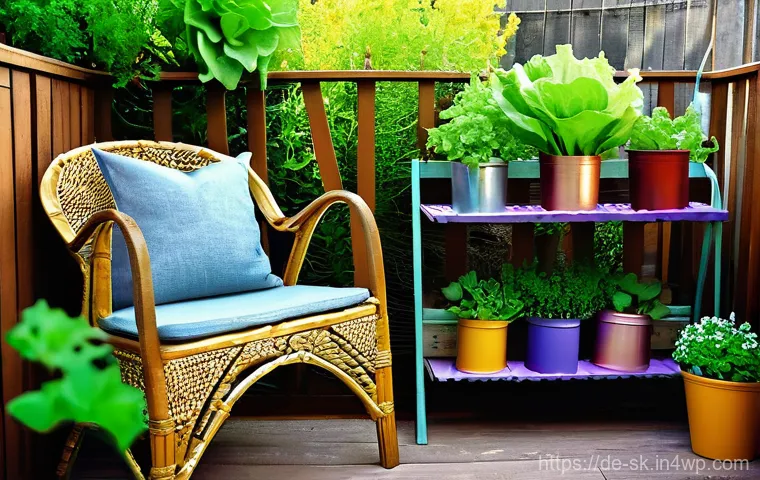 작은 공간의 가드닝 아이디어 - **Prompt 2: Abundant Harvest from a Small Balcony**
    "A close-up shot of a small, well-tended bal...