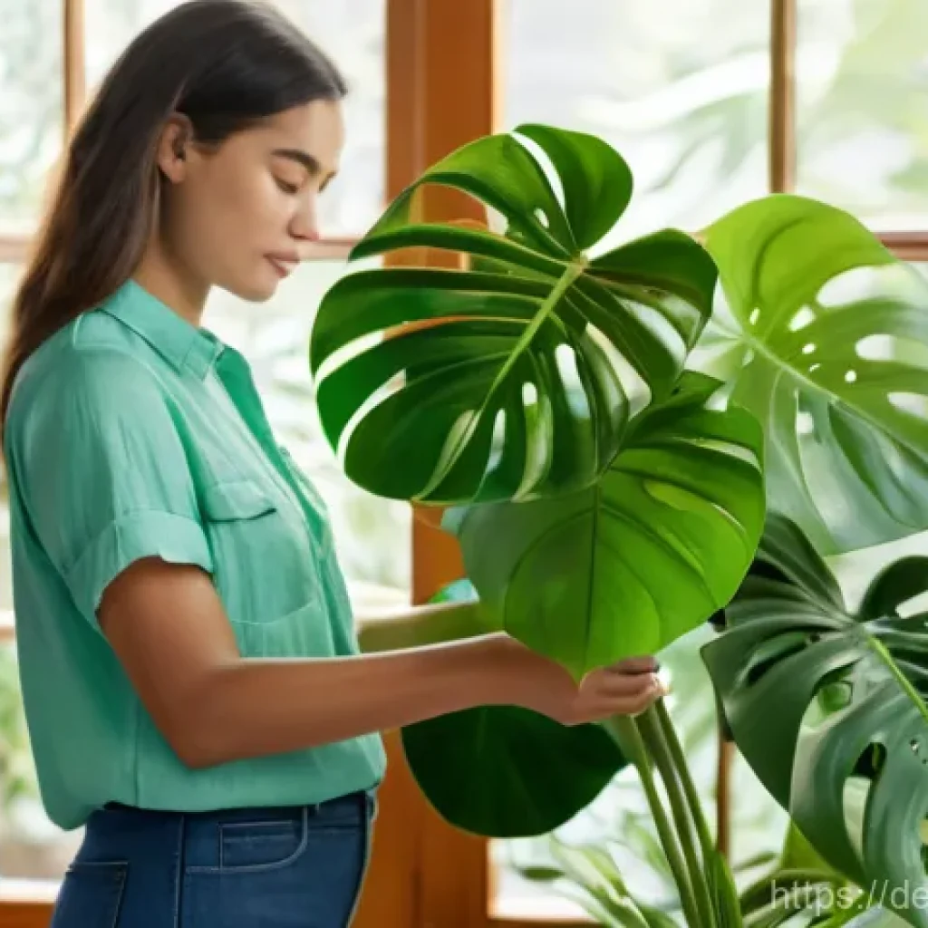 식물의 성장에 영향을 미치는 요인 - **A Moment of Gentle Plant Care:** A young woman, dressed in a comfortable linen shirt and jeans, is...