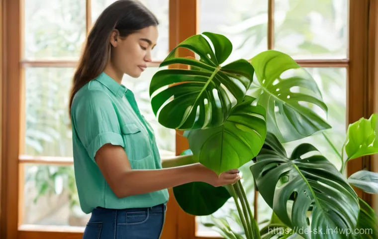 식물의 성장에 영향을 미치는 요인 - **A Moment of Gentle Plant Care:** A young woman, dressed in a comfortable linen shirt and jeans, is...