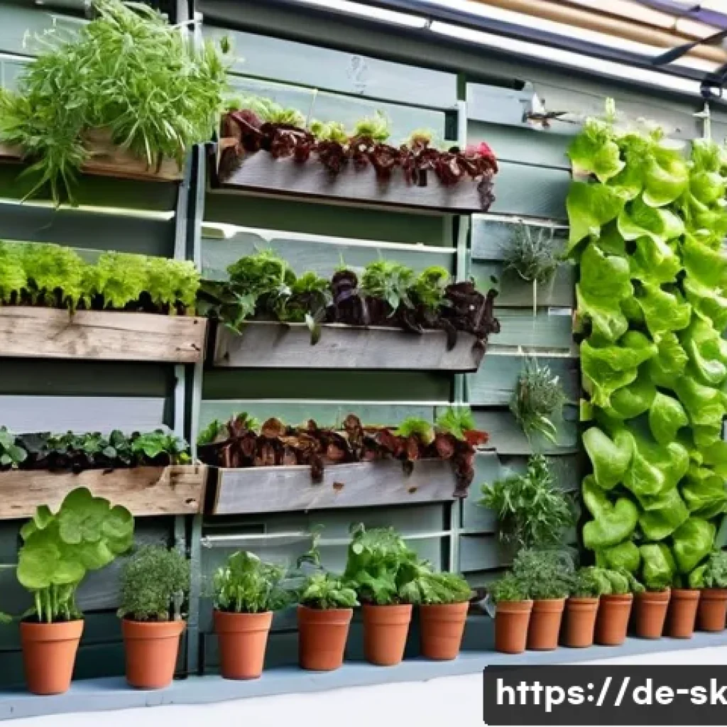 채소 재배를 위한 효율적인 공간 활용법 - **Prompt:** "A vibrant, resourceful vertical garden on a small, sunny German balcony. The scene feat...