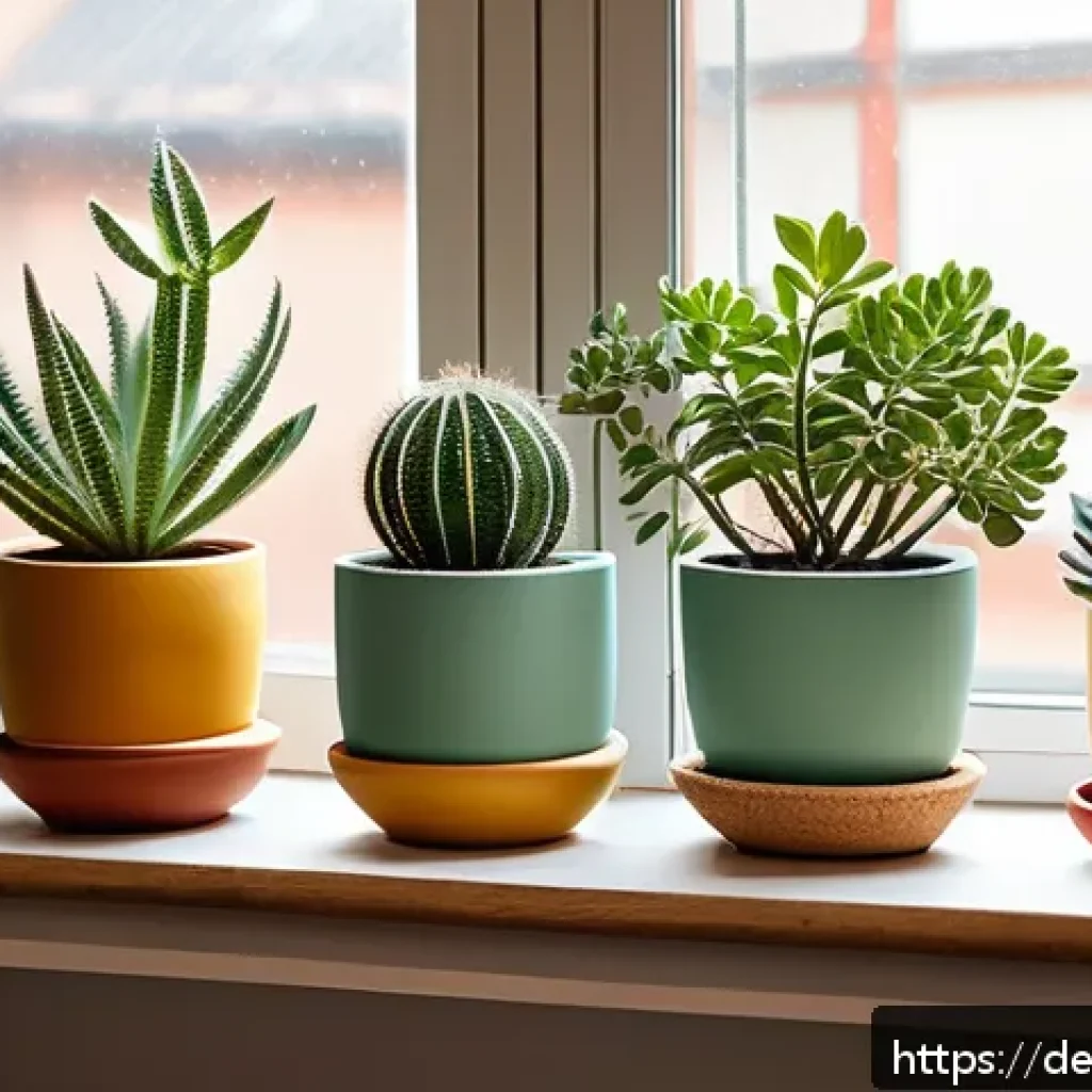 예쁜 화분 만들기 아이디어 - A cozy indoor scene showcasing a variety of handcrafted flower pots with playful, colorful designs. ...