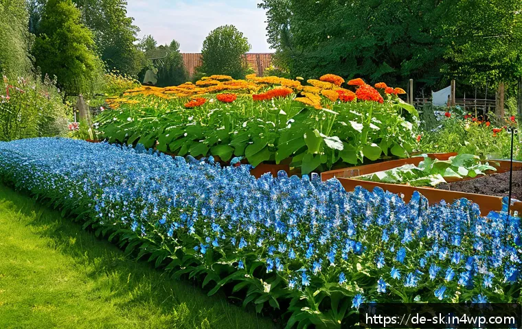 가정에서 사용 가능한 식물 보호제 만들기 - A vibrant garden scene in a typical German backyard during spring, featuring raised beds with health...
